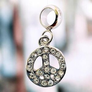Peace Sign Silver Rhinestone Charm